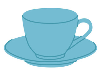 Morning coffee or tea cup. Mug of aromatic drink with steam, saucer. Simple flat vector illustration isolated.