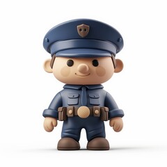 Fototapeta premium Cute Police Officer Cartoon Clay Illustration, 3D Icon, Isolated on white background