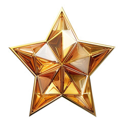 High-quality 3D golden star icon with intricate geometric facets, ideal for awards, recognition, and decorative purposes.