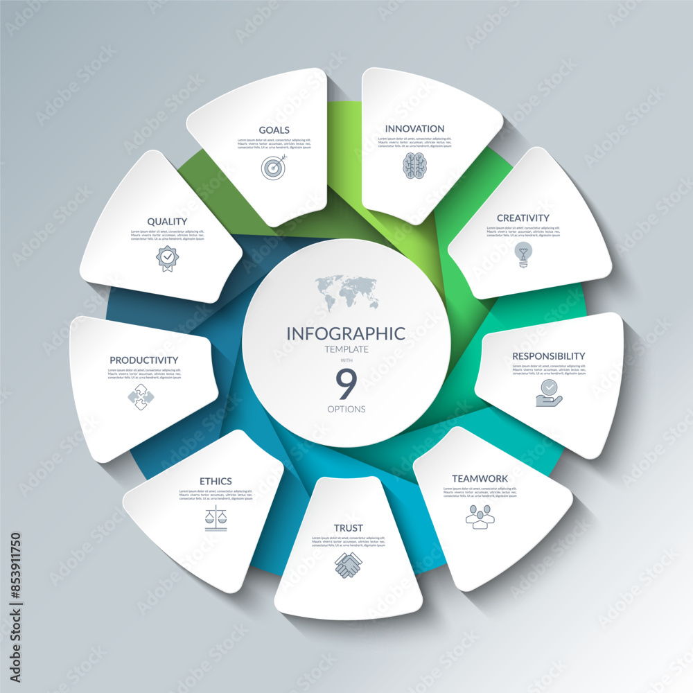 Canvas Prints infographic circular diagram with 9 options. round chart that can be used for business analytics, da
