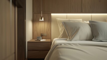 Minimalist Bedroom Interior with Warm Lighting