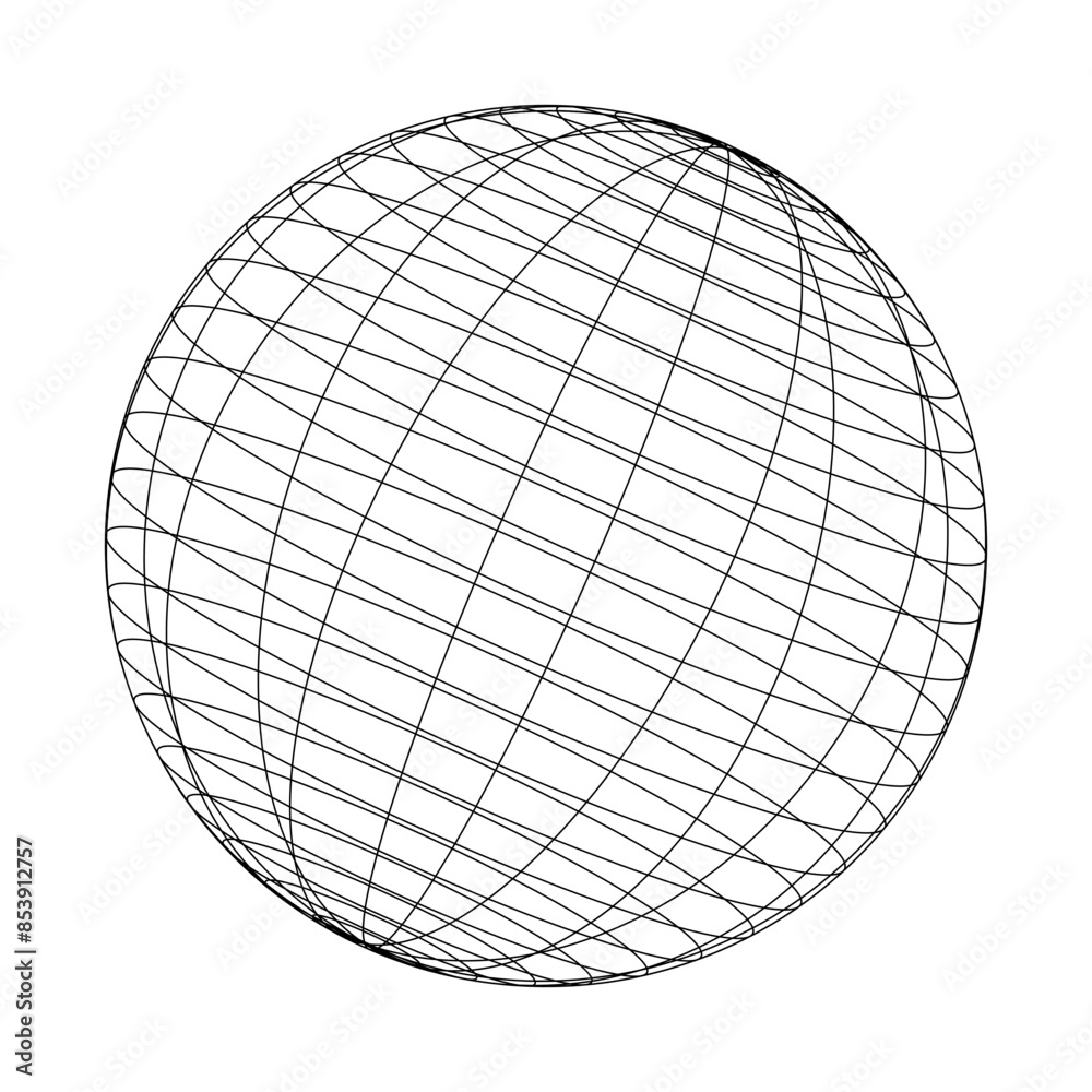 Poster Abstract isolated Y2K wireframe model, cyberpunk retro-futuristic shape. Mesh isolated sphere.  Vector illustration on transparent background. Editable stroke.