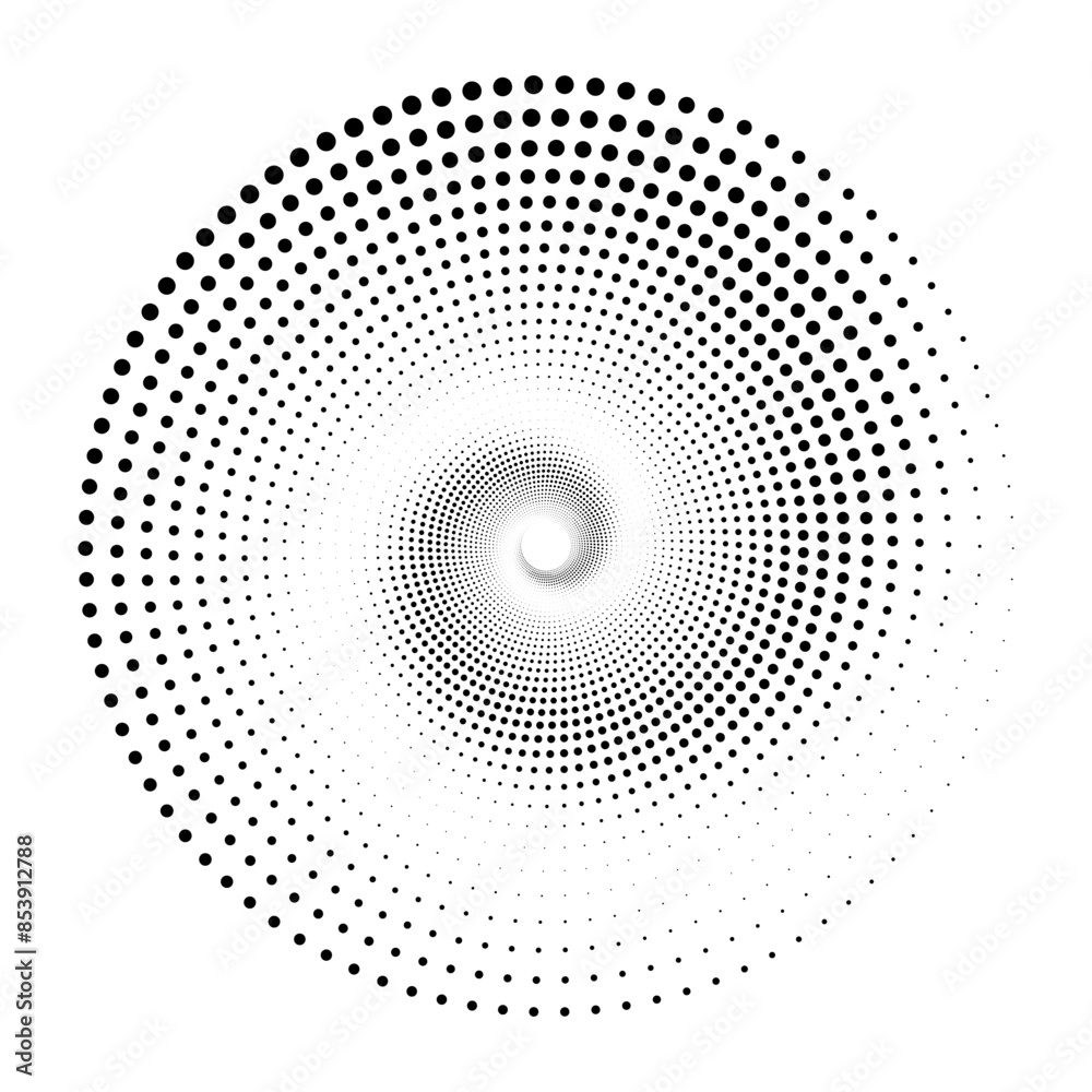 Poster Isolated Abstract Shape in Y2K style. Round Element, Spiral whit Halftone Optical Illusion. Vector Illustration on transparent background.	