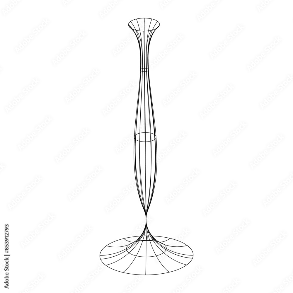 Aufkleber Abstract Y2K wireframe model, cyberpunk retro-futuristic shape. Isolated mesh vase. Vector illustration on transparent background. Editable stroke.	