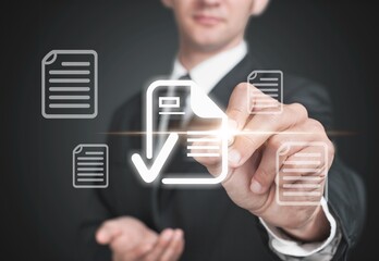 Employee selection, hand of businessman process and application form