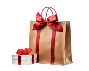 Elegant gift bag with a red ribbon and gift box, perfect for special occasions like birthdays, holidays, and celebrations.