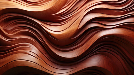 Wood art background - Abstract closeup of detailed organic brown wooden waving waves wall texture banner wall, Generative AI