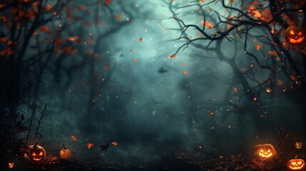 Spooky Halloween Forest with Glowing Jack-O'-Lanterns