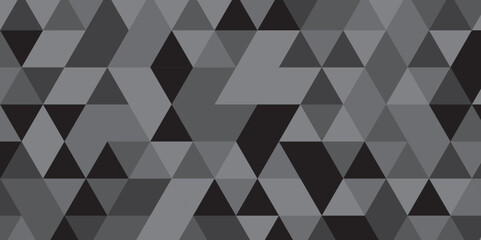 Obraz premium Abstract geometric black and gray background seamless mosaic and low polygon triangle texture wallpaper. Triangle shape retro wall grid pattern geometric ornament tile vector square element.