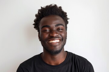 Obraz premium Portrait of a blissful afro-american man in his 20s smiling at the camera isolated in white background