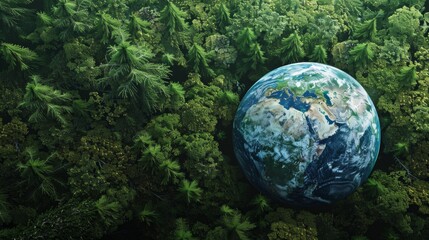 Naklejka premium Earth in a Lush Green Forest, Generative AI