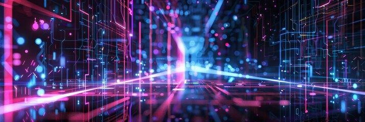 Obraz premium Augmented Reality, an abstract background with luminous circuits and geometric patterns, emphasizing AR technology