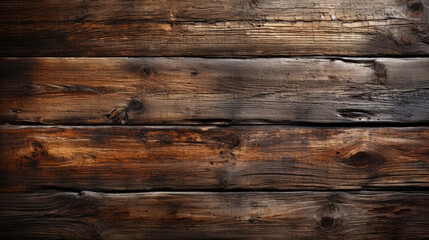 Fototapeta premium Old brown rustic dark grunge wooden timber wall or floor or table texture - oak wood background banner, with vignette, Generative AI