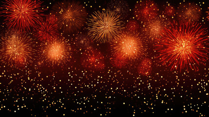 Fototapeta premium 2028 New year New Year's Eve Party background banner panorama long greeting card with year - Gold red firework fireworks on dark black night sky, Generative AI