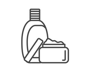 Vector set of beauty, cosmetics and care icons. Bottle, jar, shower gel, face cream, body lotion, spray, ointment, paste.