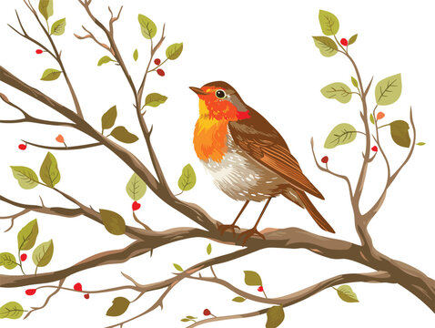 robin bird perched on tree branch clip art preview