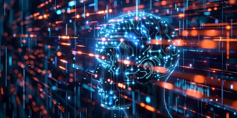 Fototapeta premium Illustration of a machine learning process featuring artificial intelligence, deep data mining, and machine learning as components of modern computer technology concepts, portrayed in a 3D rendering.