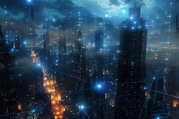 Futuristic Smart City at Night