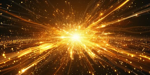 Fototapeta premium Dynamic yellow Celestial Explosion set Black Background with Glowing golden Sunburst Digital Lens Flare Color-Adjusted Light Rays wide shot