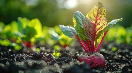 Vibrant Beetroot Sprout Emerging from Soil