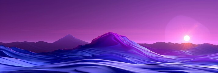 Virtual Reality, a minimalistic 3D abstract landscape on a vibrant purple background, representing virtual environments