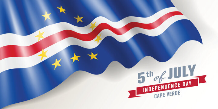 Cape Verde independence day vector banner, greeting card. Cabo Verde wavy flag in 5th of July national patriotic holiday horizontal design - Powered by Adobe