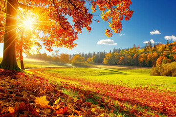 Stunning Autumn Landscape full of fall trees, orange, red and yellow leaves