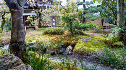 JAPAN, KYOTO – April 2024:  garden and artificial lake at Daihonzan Tenryuji Temple in Kyoto