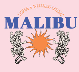 Malibu LA Yoga College Wellness Slogan Namaste Yogi Well Health Club Slogan logo Vector Tiger sun