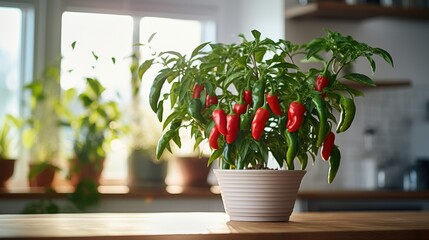 Fototapeta premium A potted hot pepper plant 