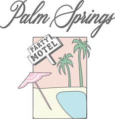 retro Vegas Palm Springs use motel vintage poolside Graphic Tee Slogan vector Fashion t-shirt Trending emblem crest logo Apparel Badge Cute Tshirt  artwork typography tote