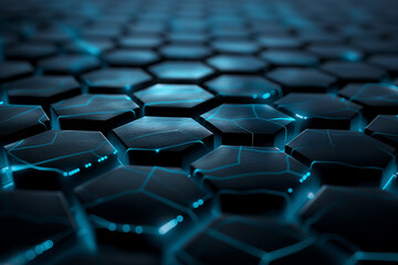 Obraz premium Abstract background with blue glowing hexagons