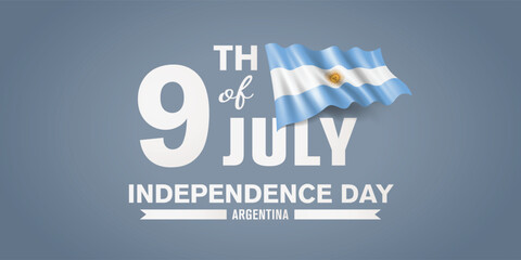 Argentina happy independence day greeting card, banner with template text vector illustration. Argentinian memorial holiday 9th of July design element with 3D flag with stripes