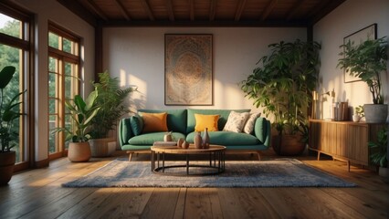 Living room with rustic charm