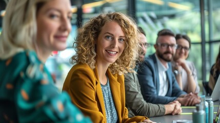 Diverse business team in a meeting: A diverse group of professionals engaged in a business meeting in a modern office.