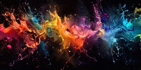 Obraz premium Colorful paint splash background, colorful ink explosion, splash art on a black background, high resolution, high quality product