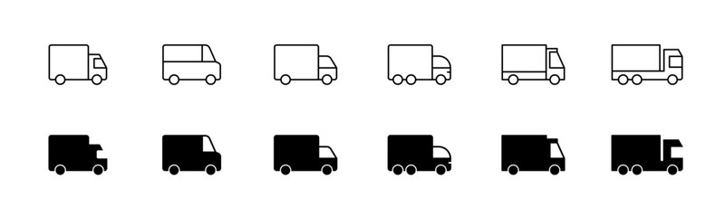Delivery truck icon set. Cargo van icon. Line and glyph delivery truck. Shipping lorry © ivbiv