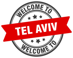 Welcome to Tel Aviv stamp. Tel Aviv round sign