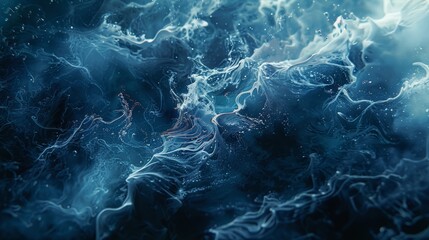 Obraz premium Close up of dark blue liquid swirling around with a glowing white light in the background Cinematic still from The Expanse during night time, shot of Arri Alexa XT