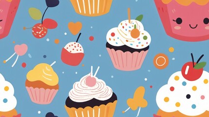 seamless pattern of abstract cupcake doodle background