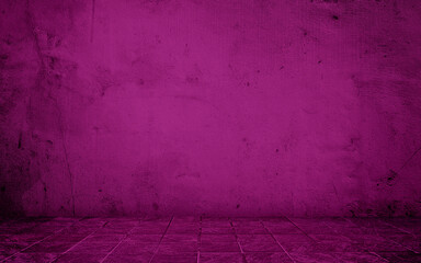 dark pink concrete perspective room for advertising. stamp concrete floor in grid pattern with weathered purple concrete wall background. violet backdrop space for displayed product.