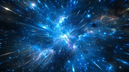 Fototapeta premium Celestial Explosion set Dynamic blue Black Background with Glowing blueish Sunburst Digital Lens Flare Color-Adjusted Light Rays close-up