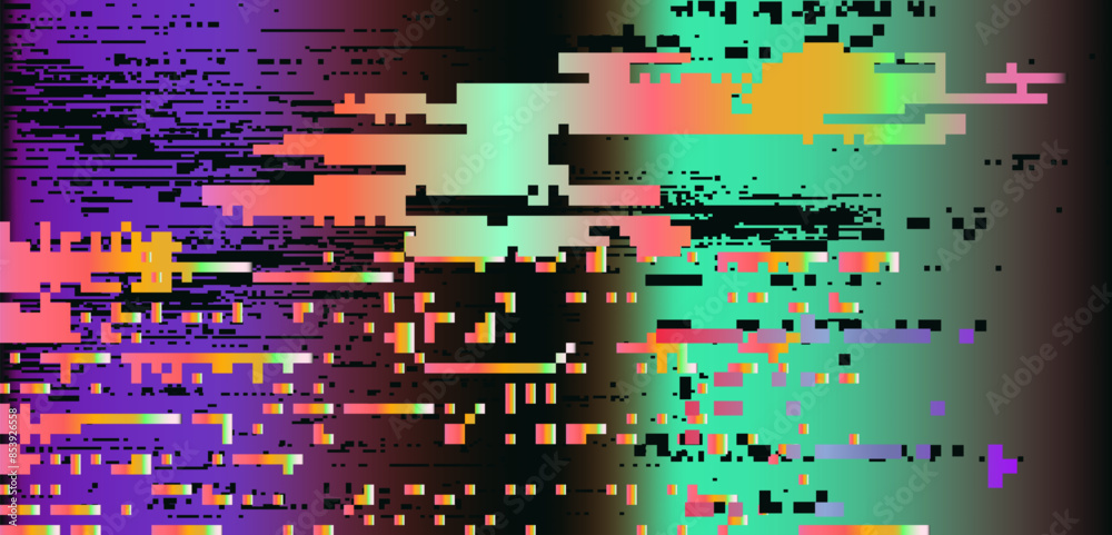 Aufkleber lo-fi glitched vector background with pixel rainbow ambient flickers.