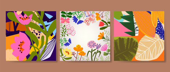 Set of beautiful flowers and plants line art hand drawn vector illustration. floral and nature. Aesthetic design for background, banner, card, poster, cover and wall art decoration.