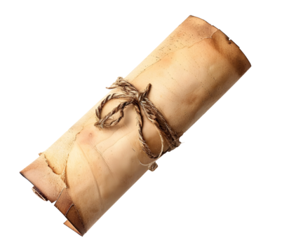 rolled parchment scroll with a rope isolated png transparent background