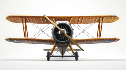 A vintage wooden airplane with a propeller on the front