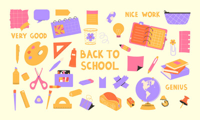 children school elements. Set of school supplies. Back to school 