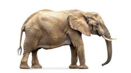 Fototapeta premium Side profile of a large elephant standing still, isolated on white