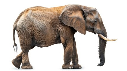 Obraz premium Side profile of a large elephant standing still, isolated on white