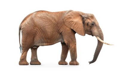 Obraz premium Side profile of a large elephant standing still, isolated on white